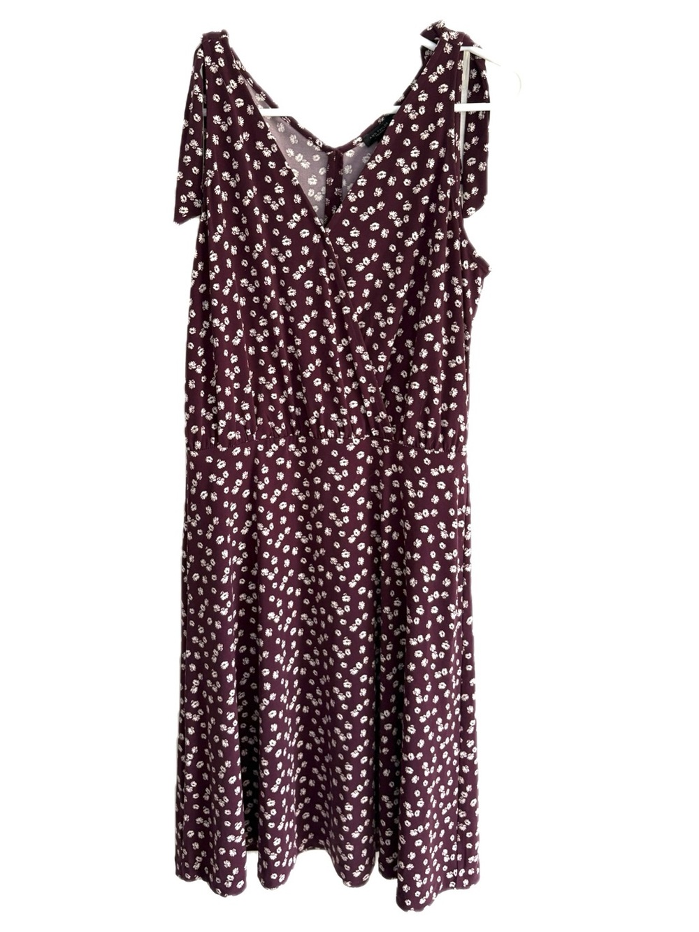 Ann Taylor Burgundy Floral Midi Dress with White Ditsy Print